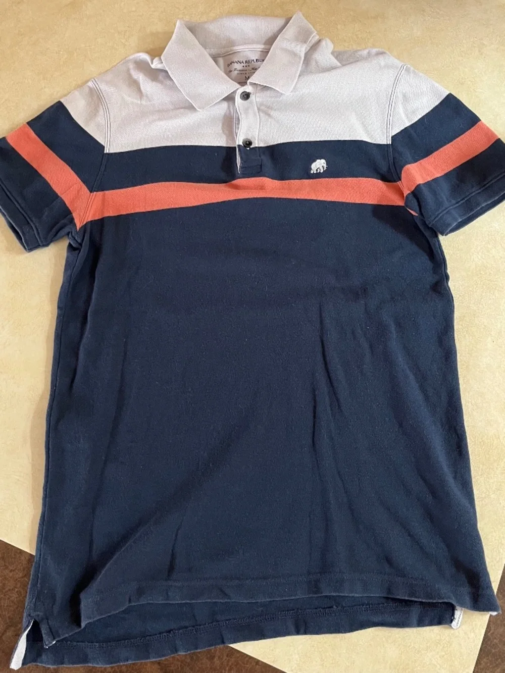Banana Republic Men's Blue Orange Cotton Short Sleeve Polo Shirt Elephant Logo M